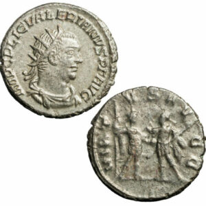 Billon antoninianus of Valerian, sole emperor of Rome 253-254 CE, joint emperor with Gallienus 254-260 CE.
