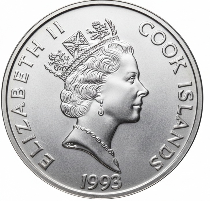 Cook Islands New Zealand Free Association 1993 50 Dollars silver coin